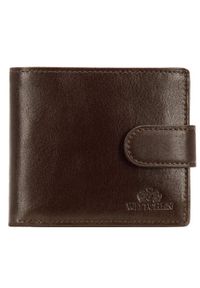 Wittchen - Męski portfel skórzany zapinany na napę brązowy. Kolor: brązowy. Materiał: skóra