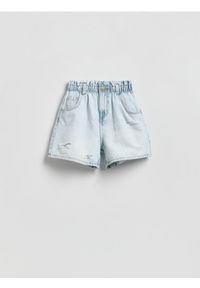 Reserved - Jeansowe szorty paperbag - niebieski. Kolor: niebieski. Materiał: jeans