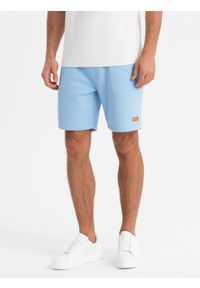 Ombre Clothing - Szorty dresowe unisex ze ściągaczem w pasie – błękitne V8 OU-SRBC-0101 - XL/XXL. Kolor: niebieski. Materiał: dresówka. Wzór: aplikacja. Styl: sportowy #10