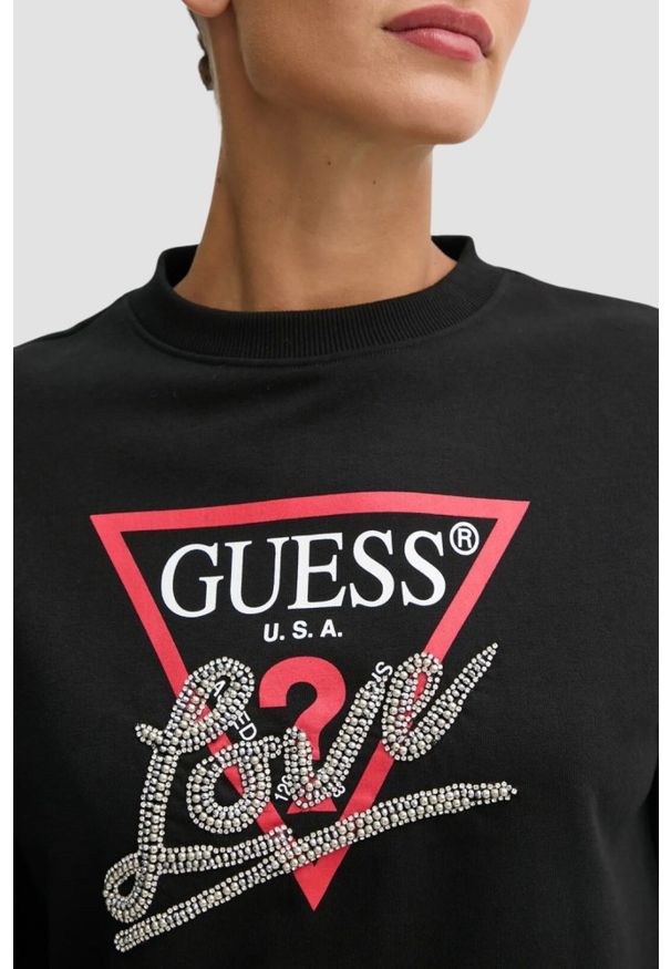 Guess - GUESS Czarna bluza damska Love. Kolor: czarny