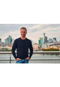 Wełniany Sweter, Okrągły Dekolt (U-Neck) - Pako Jeans - Granatowy. Okazja: do pracy, na spotkanie biznesowe. Kolor: niebieski. Materiał: wełna, akryl. Styl: klasyczny, biznesowy #2