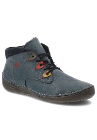 Granatowe Trzewiki Rieker Ocieplane Buty Damskie. Okazja: na co dzień. Kolor: niebieski. Materiał: skóra ekologiczna, dzianina. Szerokość cholewki: normalna. Wzór: kolorowy. Styl: casual #1