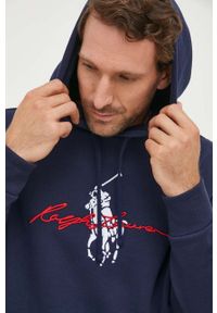 Polo Ralph Lauren bluza męska kolor granatowy z kapturem z aplikacją. Typ kołnierza: kaptur, polo. Kolor: niebieski. Długość rękawa: długi rękaw. Długość: długie. Wzór: aplikacja #2