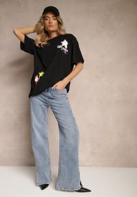 Renee - Czarny T-shirt z Bawełną i Ozdobnym Nadrukiem Sovreti. Okazja: na co dzień. Kolor: czarny. Materiał: bawełna. Wzór: nadruk. Styl: casual #5