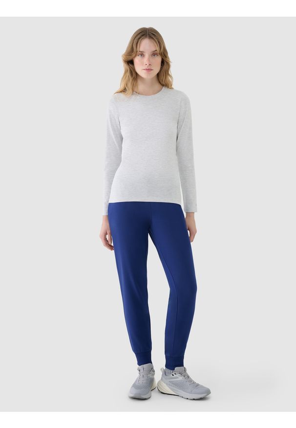4f - 4F Longsleeve slim gładki damski - szary XXL. Okazja: na co dzień. Kolor: szary. Materiał: dzianina, bawełna, jersey, materiał, elastan. Długość rękawa: długi rękaw. Długość: długie. Wzór: gładki. Styl: sportowy, casual