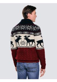 Big-Star - Kardigan męski ze wzorem skandynawskim bordowo-granatowy Lorenzo 000. Okazja: na spacer. Kolor: wielokolorowy. Materiał: dzianina, jeans. Wzór: gładki, ze splotem. Styl: klasyczny, sportowy #4