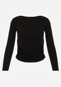 Born2be - Czarna Bluzka z Bawełną i Wiskozą Ozdobiona Marszczeniem Alexareo. Kolor: czarny. Materiał: wiskoza, bawełna. Wzór: aplikacja #8