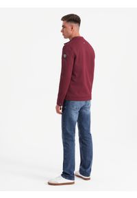 Ombre Clothing - Męska kurtka o kroju biker ze strukturalnego materiału – bordowa V2 - Rozmiar: XXL. Okazja: na co dzień. Typ kołnierza: kołnierzyk stójkowy. Kolor: czerwony. Materiał: materiał. Styl: casual, elegancki #3
