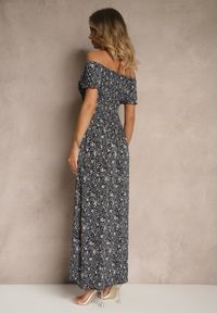 Renee - Granatowa Kwiatowa Sukienka z Bufiastymi Rękawami Lumorelle. Okazja: na co dzień. Kolor: niebieski. Wzór: kwiaty. Styl: klasyczny, elegancki, casual #3