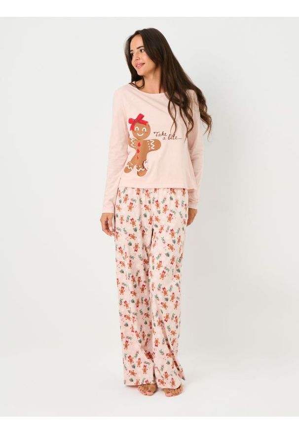 Sinsay - Świąteczna piżama dwuczęściowa z motywem pierniczków - kremowy. Kolor: kremowy