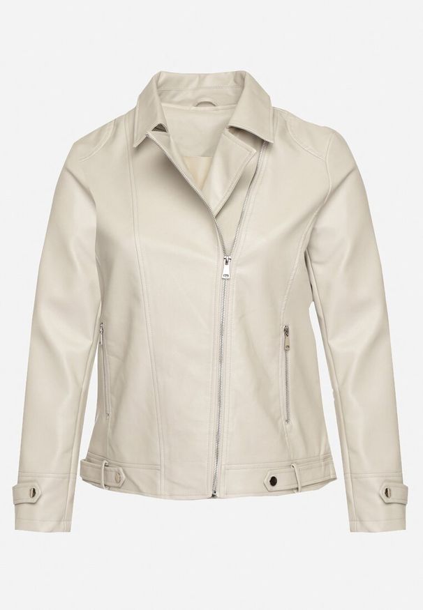 Born2be - Jasnoszara Kurtka Ramoneska z Asymetrycznym Suwakiem Taliranna. Okazja: na co dzień. Kolor: szary. Materiał: jeans. Styl: elegancki, casual