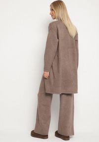 Born2be - Brązowy Dzianinowy Komplet z Wełną Kamizelka Długi Kardigan i Spodnie Otizela. Kolekcja: plus size. Kolor: brązowy. Materiał: wełna, dzianina