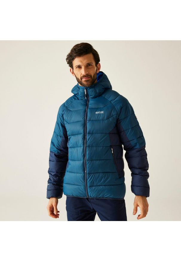 Regatta - Kurtka męska przejściowa ocieplana Dalent z kapturem. Typ kołnierza: kaptur. Kolor: niebieski, zielony, wielokolorowy. Materiał: puch, syntetyk. Sport: turystyka piesza