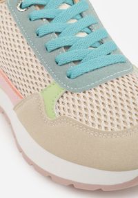 Renee - Beżowe Sneakersy z Siateczką i Modnymi Wstawkami Corona. Okazja: na co dzień. Kolor: beżowy. Materiał: jeans #7