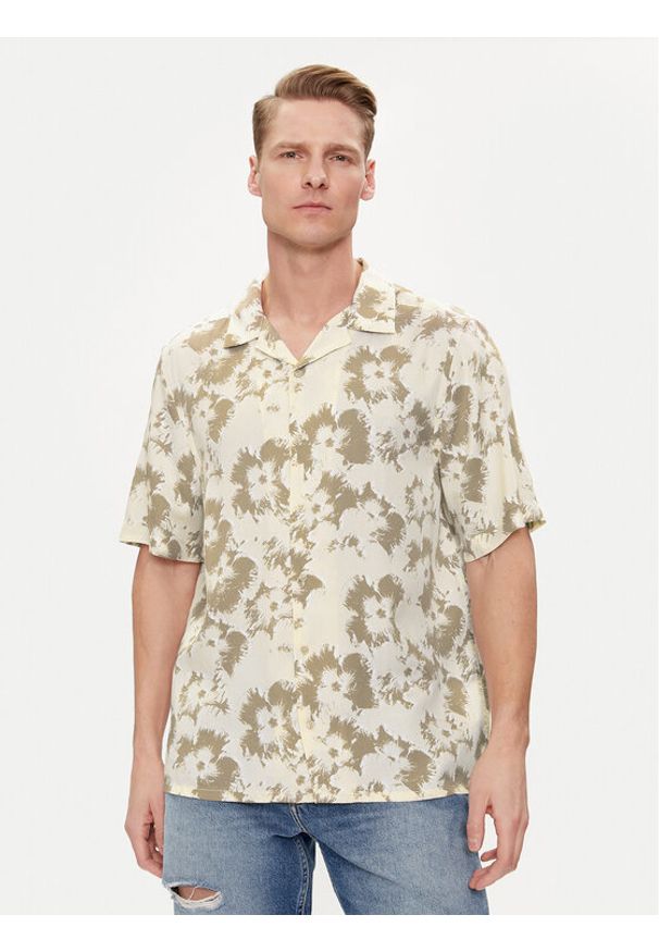 Calvin Klein Koszula Flower K10K112703 Beżowy Regular Fit. Kolor: beżowy. Materiał: lyocell