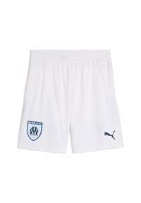 Puma - Szorty meczowe OM 2024/25. Kolor: biały, wielokolorowy, niebieski. Sport: piłka nożna