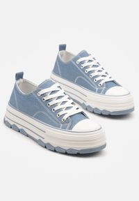 Born2be - Niebieskie Trampki na Grubej Podeszwie pod Kostkę Adsoria. Okazja: na co dzień. Zapięcie: sznurówki. Kolor: niebieski. Materiał: jeans. Styl: klasyczny, casual #3