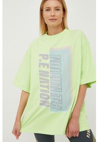 P.E Nation t-shirt damski kolor zielony. Kolor: zielony. Materiał: bawełna. Długość rękawa: krótki rękaw. Długość: krótkie. Wzór: nadruk
