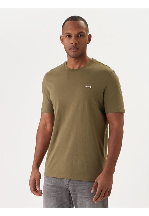 Hugo - HUGO T-Shirt Dero222 50466158 Khaki Regular Fit. Kolor: brązowy. Materiał: bawełna