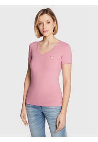 Guess T-Shirt Mini Triangle W2YI45 J1311 Różowy Slim Fit. Kolor: różowy. Materiał: bawełna #1