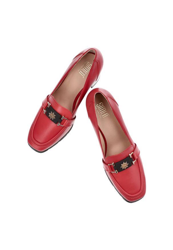 Czerwone Półbuty Simen Skórzane Eleganckie Buty Na Obcasie. Kolor: czerwony. Materiał: skóra. Szerokość cholewki: normalna. Obcas: na obcasie. Styl: elegancki. Wysokość obcasa: średni