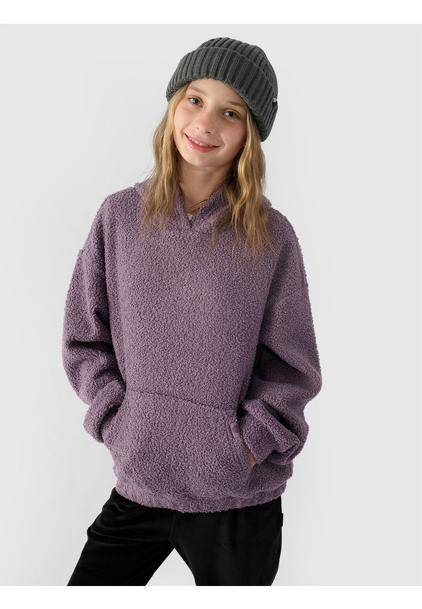 4f - 4F Polar sherpa z kapturem dziewczęcy - fioletowy 146 (10-11 lat). Okazja: na co dzień. Typ kołnierza: kaptur. Kolekcja: plus size. Kolor: fioletowy. Materiał: polar. Sezon: lato. Styl: casual, sportowy, klasyczny