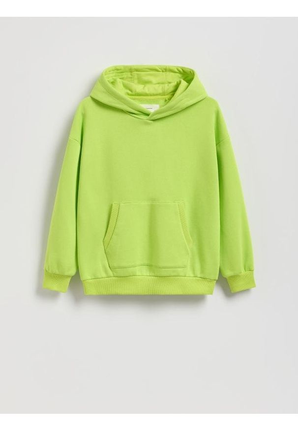 Reserved - Bluza oversize z kapturem - zielony. Typ kołnierza: kaptur. Kolor: zielony. Materiał: dzianina, bawełna