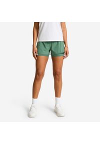 DOMYOS - Spodenki fitness cardio damskie Domyos 2w1. Kolor: zielony. Materiał: skóra, materiał. Sport: fitness #1