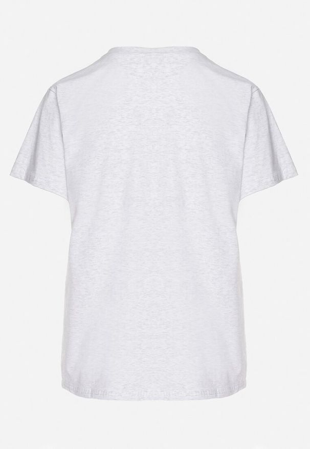 Born2be - Jasnoszary Bawełniany T-shirt z Trójkątnym Dekoltem Nelirna. Okazja: na spacer, na co dzień. Kolor: szary. Materiał: bawełna. Styl: casual, klasyczny