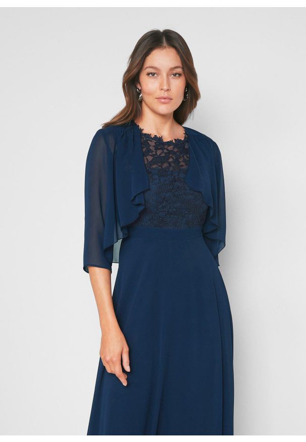 bonprix - Bolerko z delikatnego szyfonu. Kolor: niebieski. Materiał: poliester, szyfon