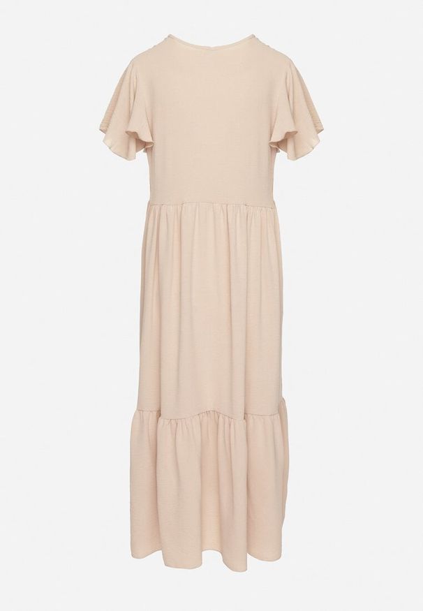 Born2be - Jasnobeżowa Sukienka o Rozkloszowanym Kroju z Wiskozą Filastia. Okazja: na co dzień. Typ kołnierza: dekolt w kształcie V. Kolor: beżowy. Materiał: wiskoza. Długość rękawa: krótki rękaw. Typ sukienki: rozkloszowane. Styl: casual, klasyczny, elegancki