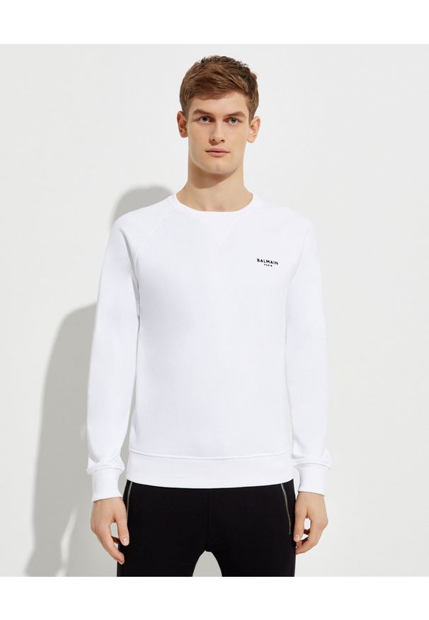 Balmain - BALMAIN - Biała bluza z logo. Kolor: biały. Materiał: jeans, bawełna. Długość rękawa: długi rękaw. Długość: długie. Sezon: wiosna