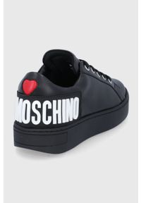 Love Moschino Buty skórzane kolor czarny na platformie. Nosek buta: okrągły. Zapięcie: sznurówki. Kolor: czarny. Materiał: skóra. Obcas: na platformie #3