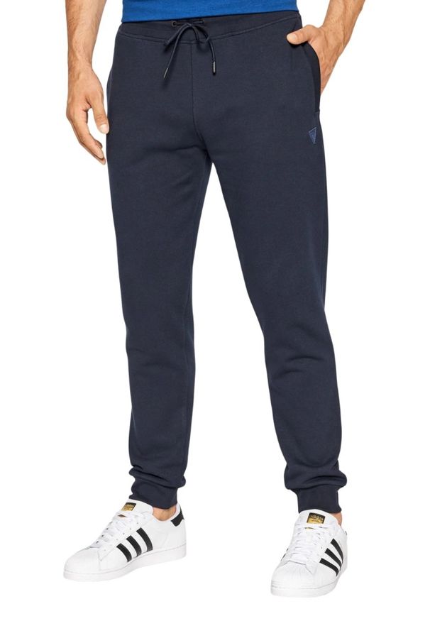 Guess - GUESS Granatowe męskie spodnie Aldwin, Rozmiar XL. Kolor: niebieski. Materiał: poliester, bawełna, materiał