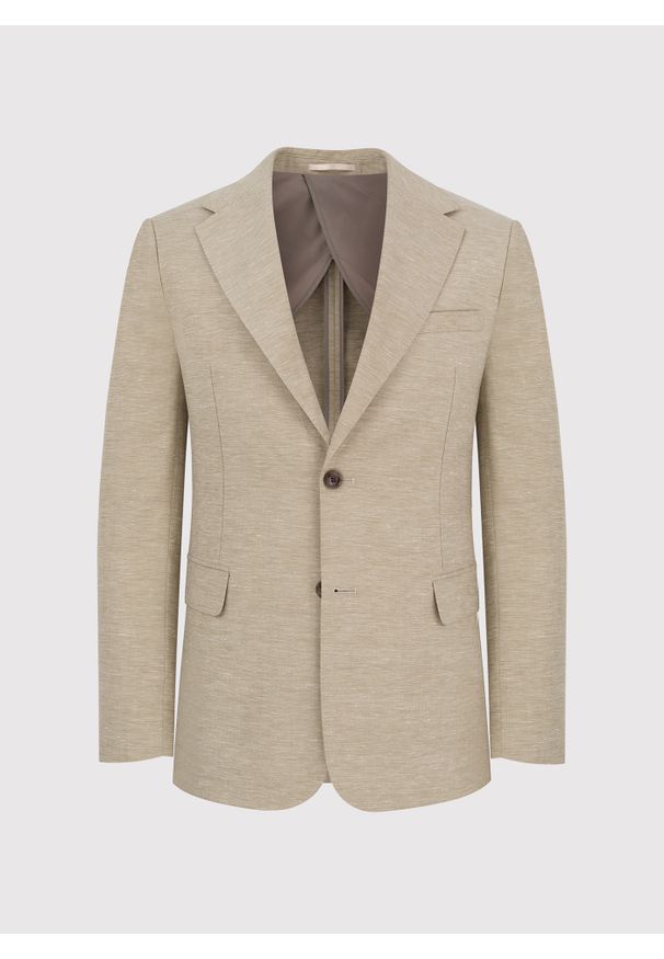 Pako Lorente - PAKO LORENTE – Beżowa marynarka z lnem. Kolor: beżowy, niebieski. Materiał: len. Wzór: gładki