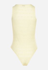 Born2be - Żółte Body Ozdobione Kokardkami Ovilene. Okazja: na co dzień. Typ kołnierza: kokarda. Kolor: żółty. Materiał: jeans. Wzór: aplikacja. Styl: klasyczny, casual #2
