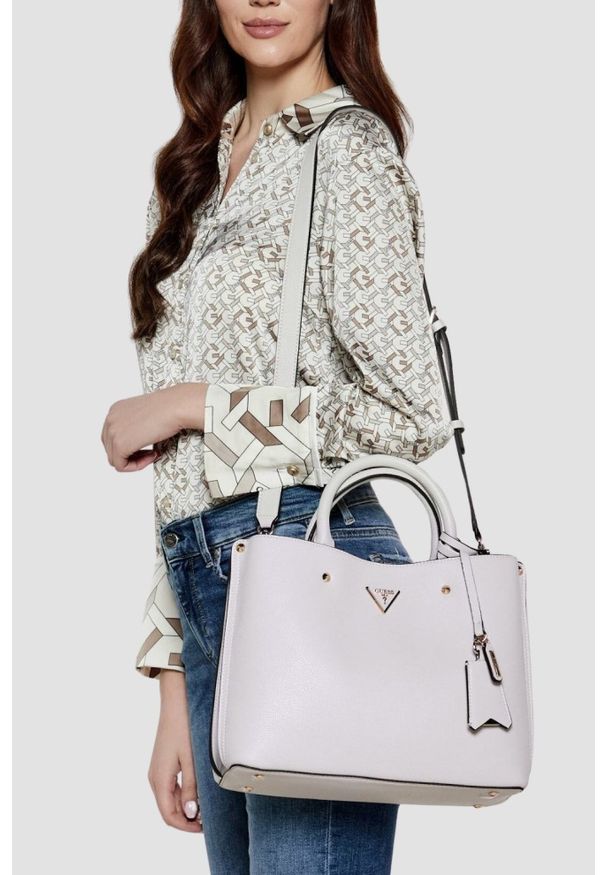 Guess - GUESS Biała torebka damska Meridian II. Kolor: beżowy. Materiał: skórzane. Styl: elegancki, casual