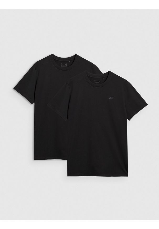 4f - 4F T-shirt regular gładki męski (2-pack) - czarny L. Okazja: na co dzień. Kolor: czarny. Materiał: dzianina, bawełna, jersey. Długość rękawa: krótki rękaw. Długość: krótkie. Wzór: gładki. Styl: klasyczny, sportowy, casual