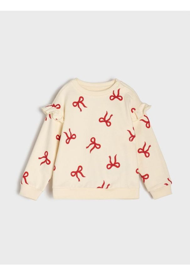 Sinsay - Bawełniana bluza crewneck - kremowy. Kolor: kremowy. Materiał: bawełna