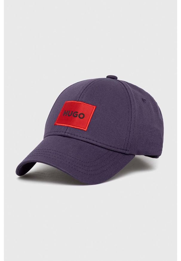 Hugo - HUGO czapka bawełniana kolor fioletowy z aplikacją. Kolor: fioletowy. Materiał: bawełna. Wzór: aplikacja