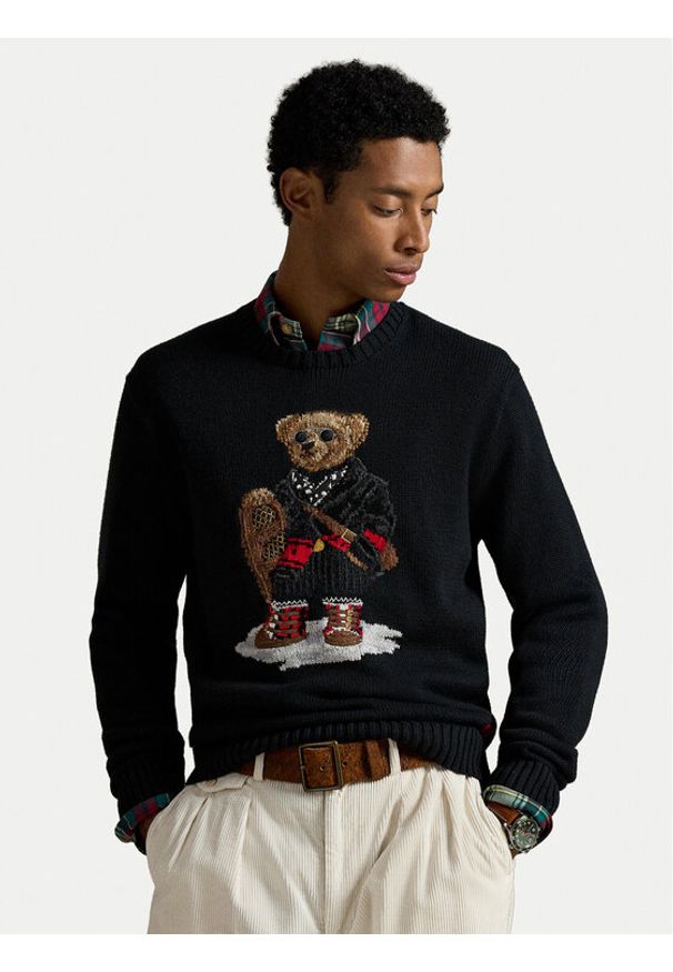 Polo Ralph Lauren Sweter 710982140001 Czarny Regular Fit. Typ kołnierza: polo. Kolor: czarny. Materiał: bawełna