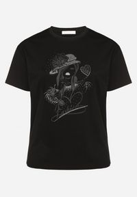 Born2be - Czarny T-shirt z Bawełny z Cyrkoniowym Nadrukiem Sovtebia. Okazja: na co dzień. Kolor: czarny. Materiał: bawełna. Wzór: nadruk. Sezon: lato. Styl: klasyczny, casual