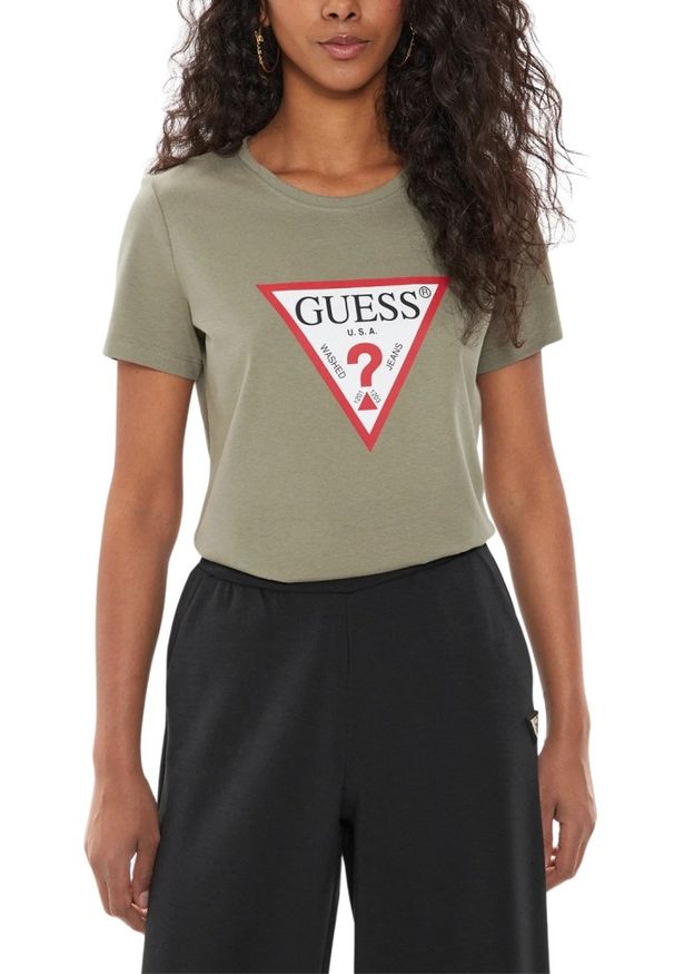 Guess - GUESS Zielony t-shirt damski Original Tee, Rozmiar M. Kolor: zielony
