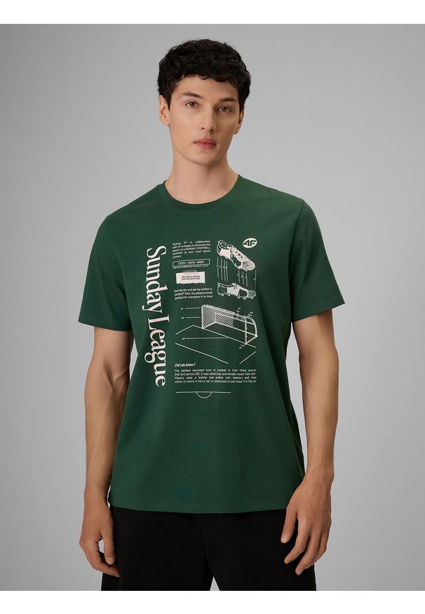 4f - 4F T-shirt regular z nadrukiem męski - zielony M. Okazja: na co dzień. Kolor: zielony. Materiał: materiał, bawełna, dzianina. Wzór: nadruk. Styl: klasyczny, casual