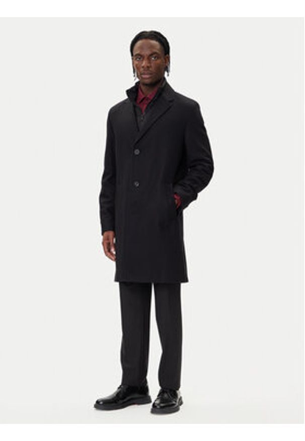 Hugo - HUGO Płaszcz wełniany Milogan2541 50546546 Czarny Regular Fit. Kolor: czarny. Materiał: wełna