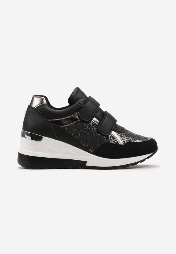 Renee - Czarne Sneakersy na Niewysokiej Koturnie na Rzepy Portha. Zapięcie: rzepy. Kolor: czarny. Obcas: na koturnie