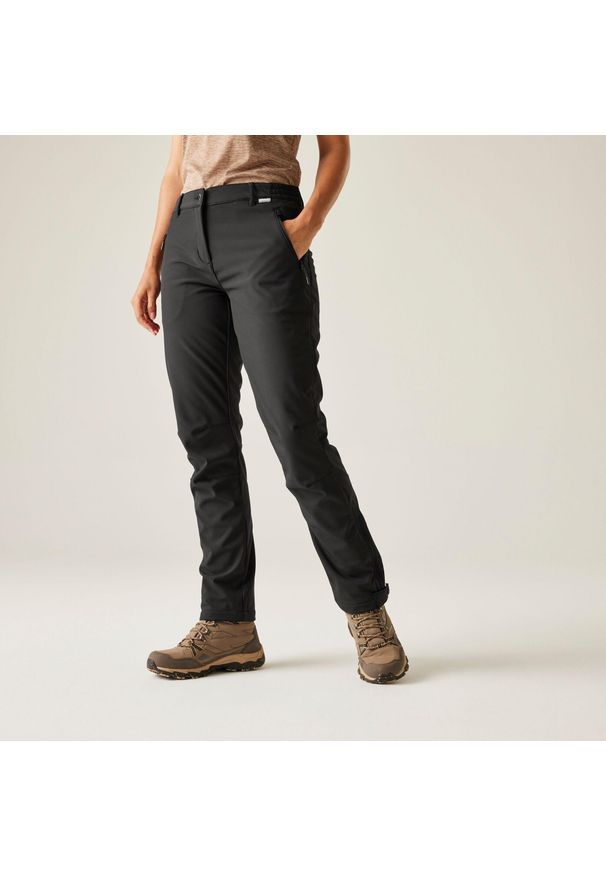 Regatta - Spodnie damskie Geo Softshell II. Kolor: czarny. Materiał: softshell. Sezon: lato. Sport: turystyka piesza