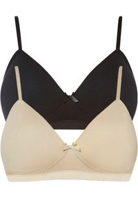 bonprix - Biustonosz z usztywnianymi miseczkami bez fiszbinów, z bawełny organicznej (2 szt.). Kolor: czarny. Materiał: bawełna