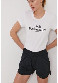 Peak Performance Szorty damskie kolor czarny gładkie medium waist. Okazja: na co dzień. Kolor: czarny. Materiał: tkanina, materiał. Wzór: gładki. Styl: casual #1