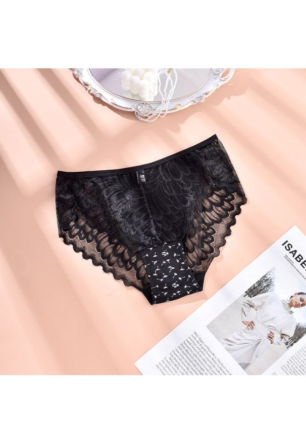 Intica - Figi z koronką klasyczny krój dla codziennej elegancji Erike. Kolor: czarny. Materiał: koronka. Wzór: koronka